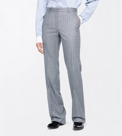 TOM FORD WOOL GREY+WHITE STRIPED FLANNEL TAILORED STRAIGHT BOYFRIEND PANTS