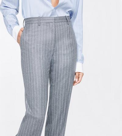 TOM FORD WOOL GREY+WHITE STRIPED FLANNEL TAILORED STRAIGHT BOYFRIEND PANTS