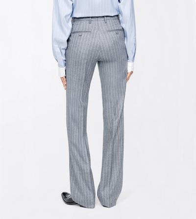 TOM FORD WOOL GREY+WHITE STRIPED FLANNEL TAILORED STRAIGHT BOYFRIEND PANTS
