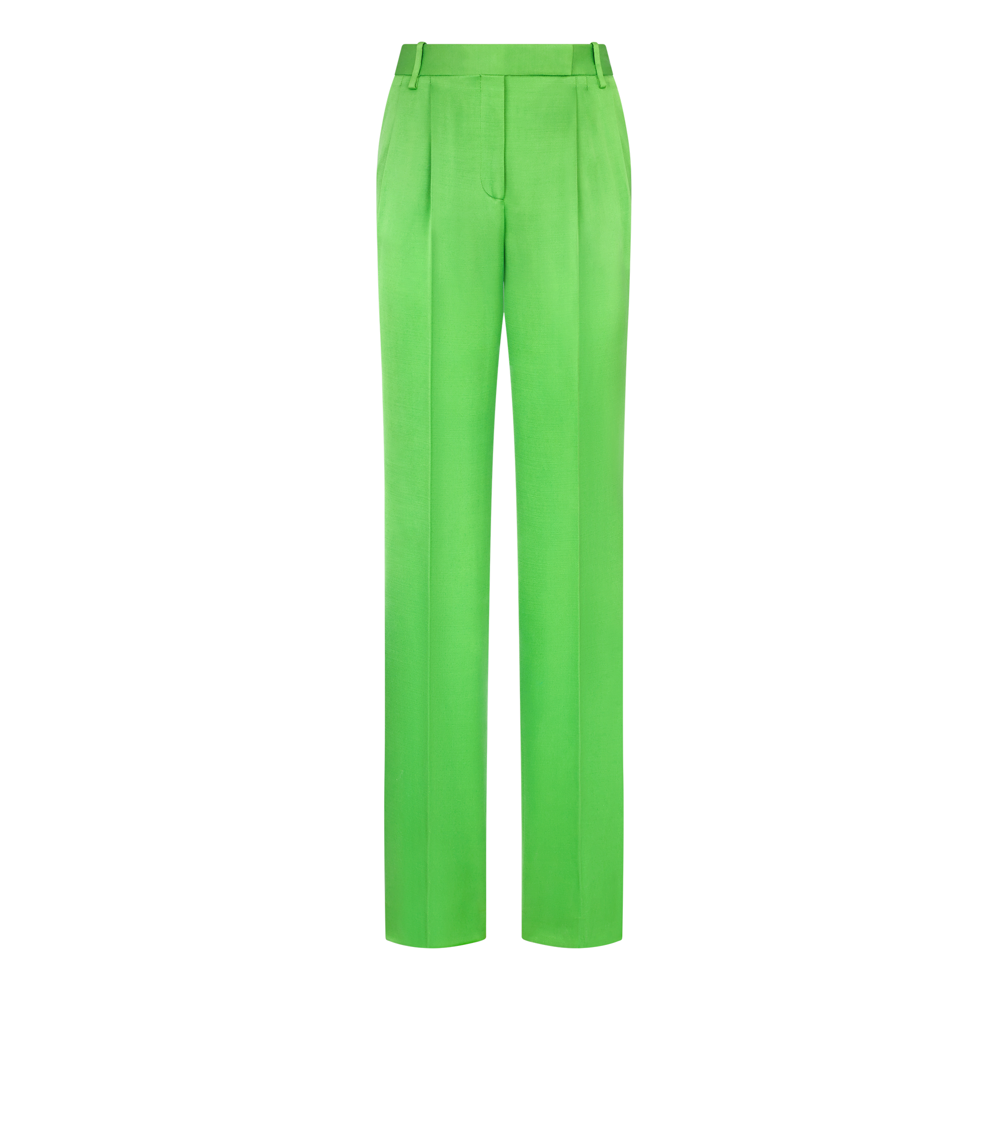 SILK WOOL TAILORED DOUBLE PLEAT STRAIGHT PANTS