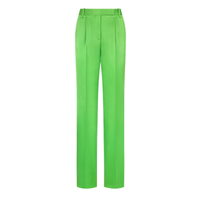 TOM FORD SILK WOOL BLEND SEAGRASS SILK WOOL TAILORED DOUBLE PLEAT STRAIGHT PANTS