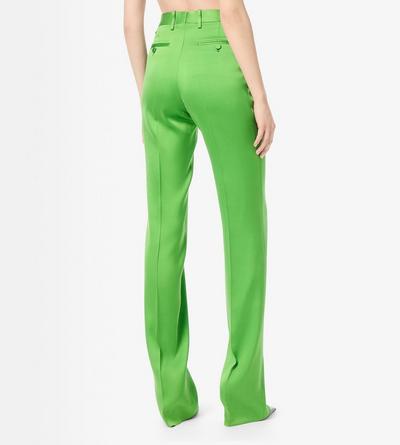 TOM FORD SILK WOOL BLEND SEAGRASS SILK WOOL TAILORED DOUBLE PLEAT STRAIGHT PANTS