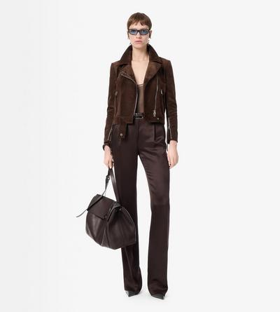 TOM FORD  BROWN TAILORED DOUBLE PLEAT STRAIGHT PANTS PANAMA SILK