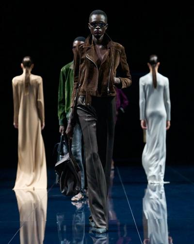TOM FORD  BROWN TAILORED DOUBLE PLEAT STRAIGHT PANTS PANAMA SILK