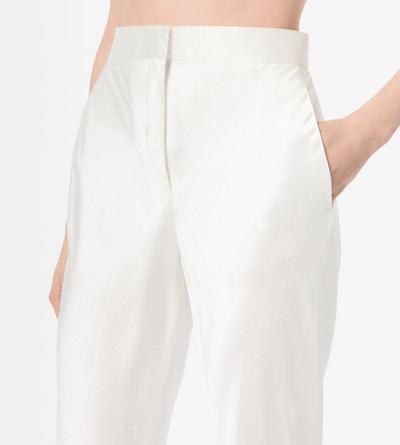 TOM FORD  OFF WHITE PANTALONI DRITTI A TAGLIO DIAGONALE A MICRO POIS