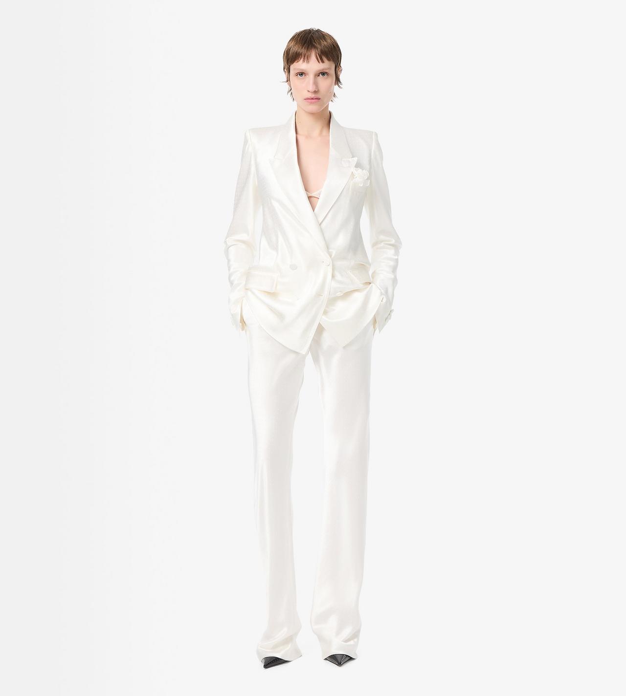 TOM FORD  OFF WHITE PANTALONI DRITTI A TAGLIO DIAGONALE A MICRO POIS