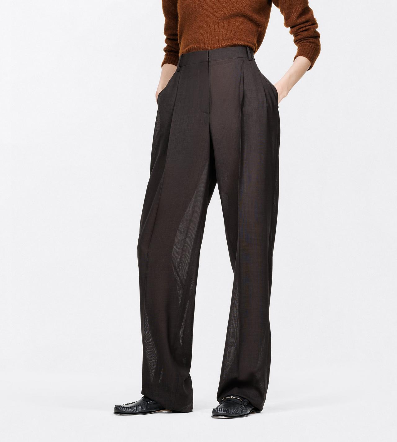TOM FORD WOOL ESPRESSO LIGHT VIRGIN WOOL TAILORED WIDE LEG PLEATED STRAIGHT PANTS