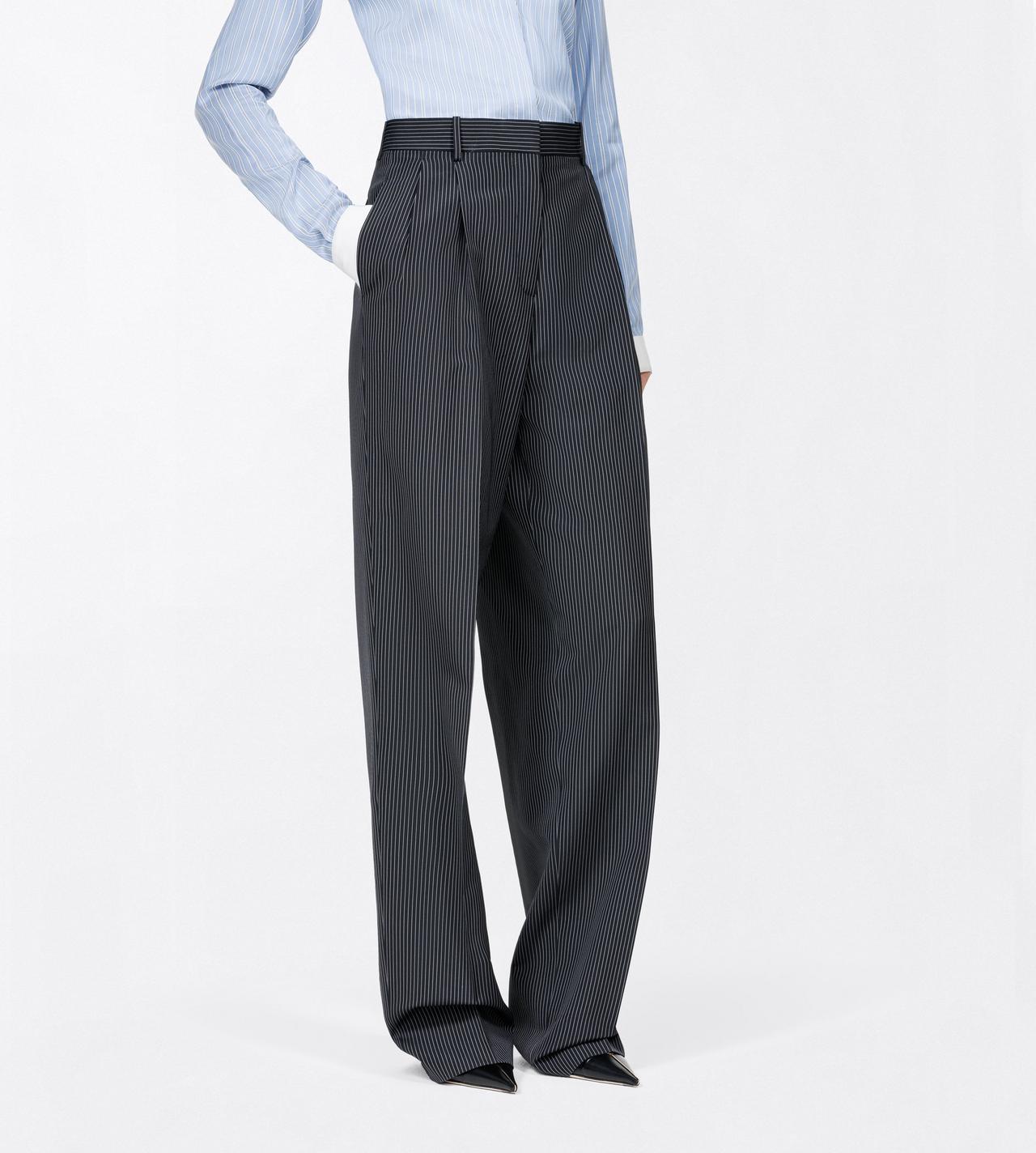 TOM FORD WOOL BLEND BLACK ANTHRACITE MICRO CHALK STRIPE WOOL BLEND TAILORED WIDE LEG PLEATED STRAIGHT PANTS