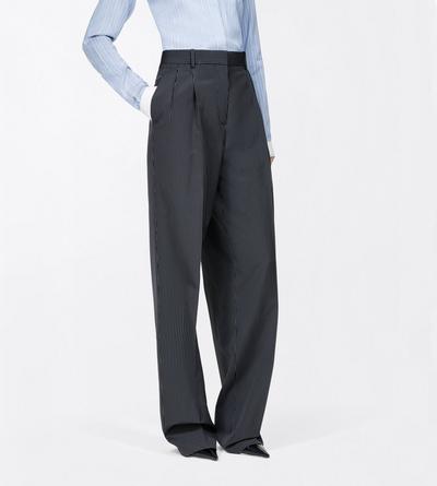 TOM FORD WOOL BLEND BLACK ANTHRACITE MICRO CHALK STRIPE WOOL BLEND TAILORED WIDE LEG PLEATED STRAIGHT PANTS