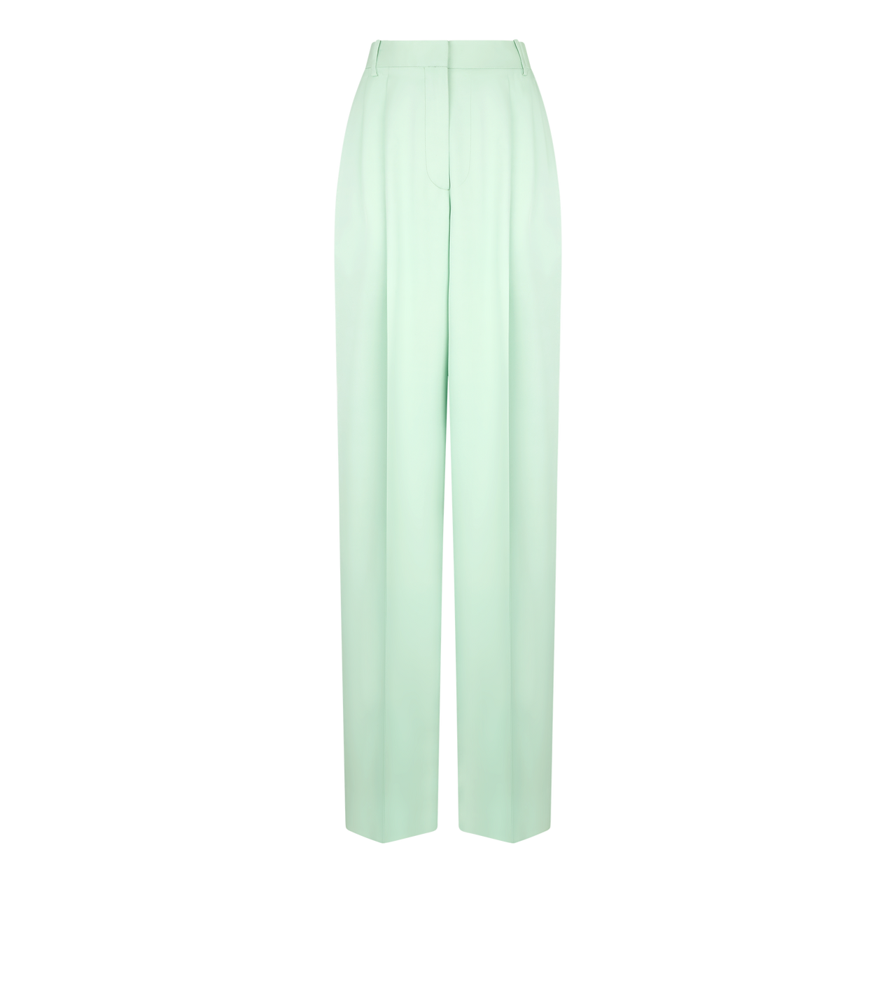 TOM FORD SILK PALE MINT HEAVY SILK TWILL HIGH-WAIST TAILORED WIDE LEG PLEATED STRAIGHT PANTS
