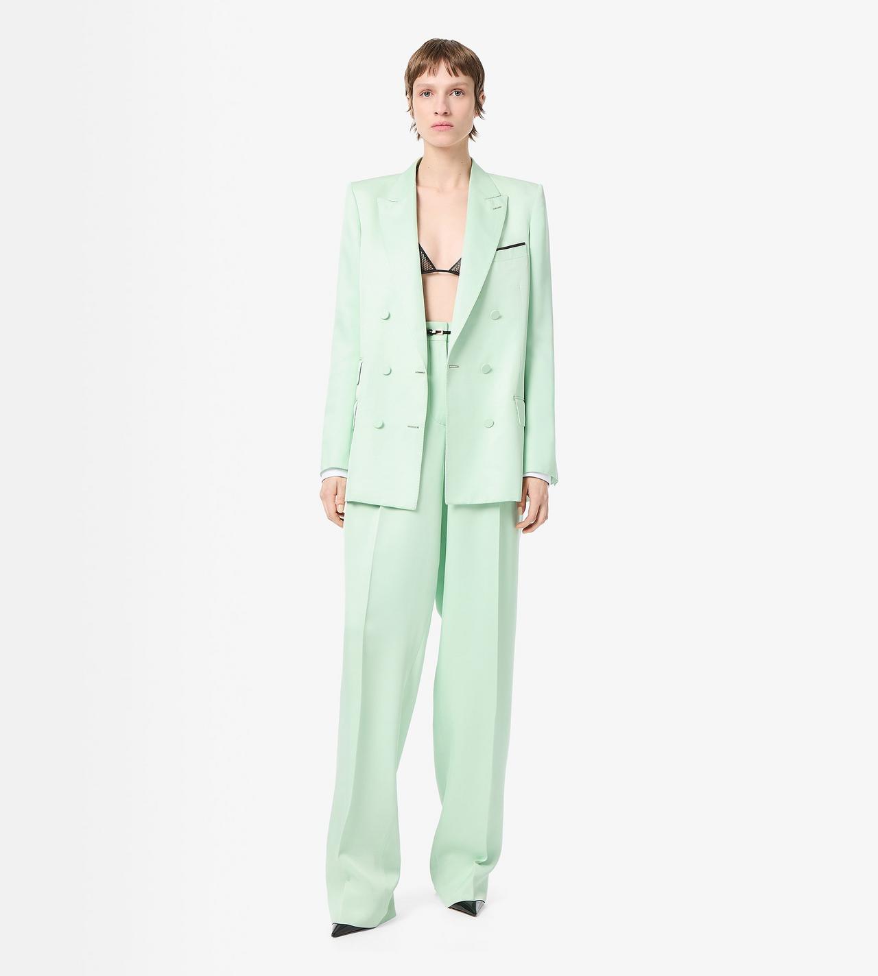 TOM FORD SILK PALE MINT HEAVY SILK TWILL HIGH-WAIST TAILORED WIDE LEG PLEATED STRAIGHT PANTS