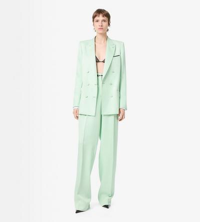 TOM FORD SILK PALE MINT HEAVY SILK TWILL HIGH-WAIST TAILORED WIDE LEG PLEATED STRAIGHT PANTS