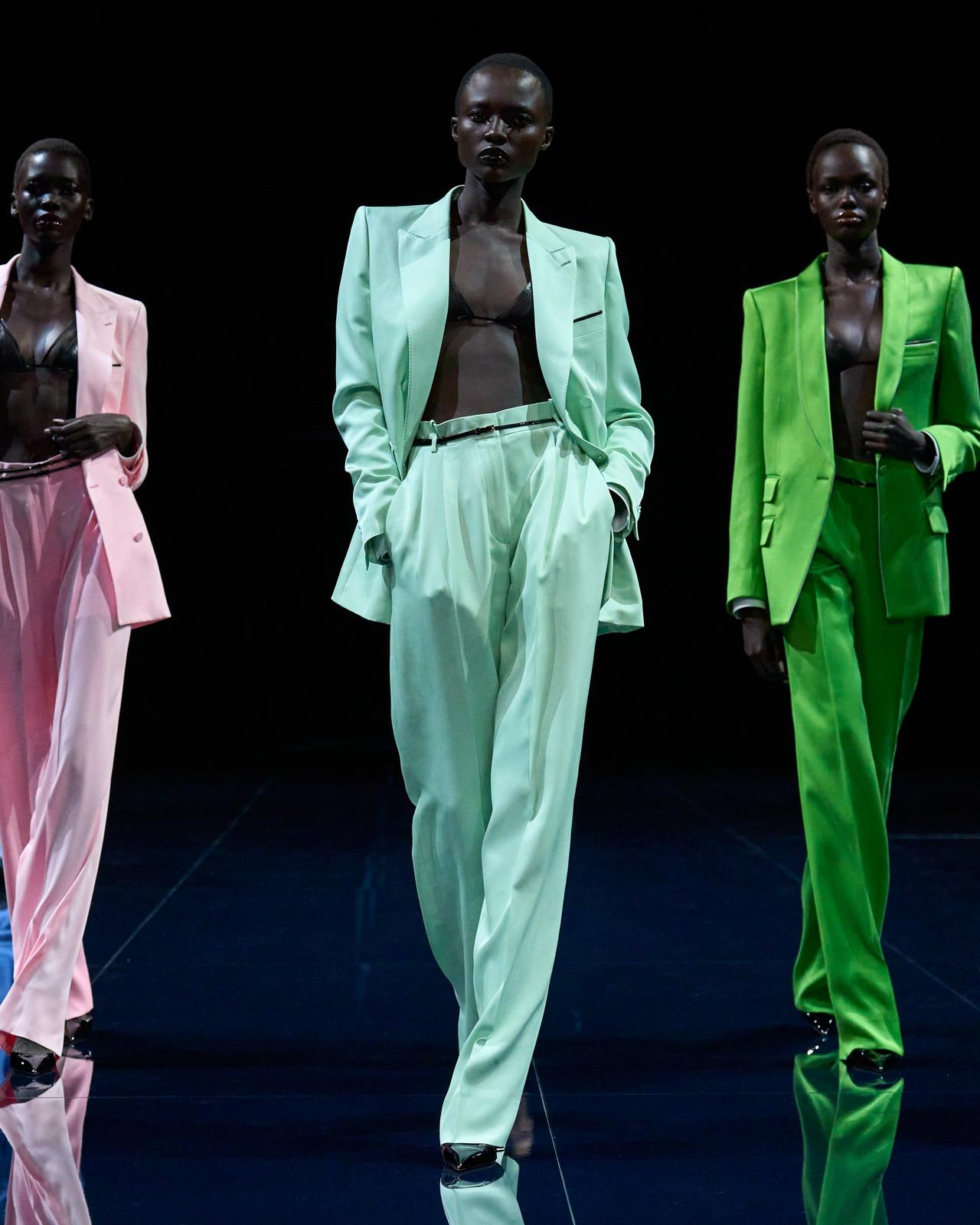 TOM FORD SILK PALE MINT HEAVY SILK TWILL HIGH-WAIST TAILORED WIDE LEG PLEATED STRAIGHT PANTS