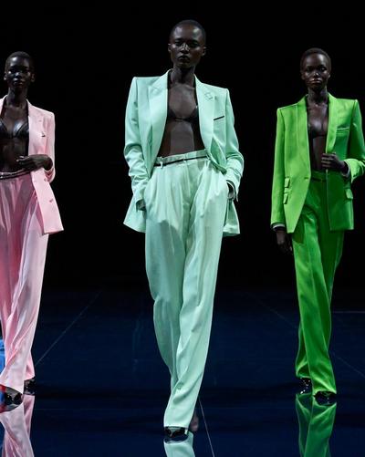 TOM FORD SILK PALE MINT HEAVY SILK TWILL HIGH-WAIST TAILORED WIDE LEG PLEATED STRAIGHT PANTS