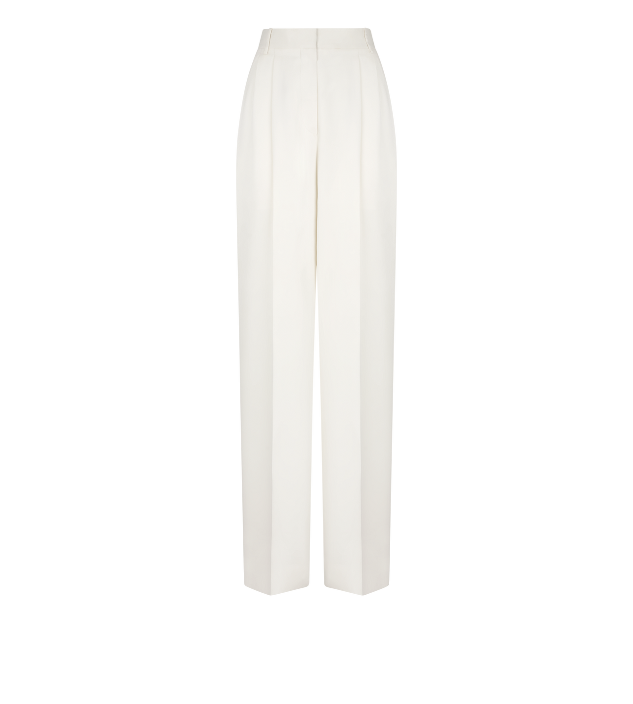 TOM FORD SILK OFF WHITE HEAVY SILK TWILL HIGH-WAIST TAILORED WIDE LEG PLEATED STRAIGHT PANTS