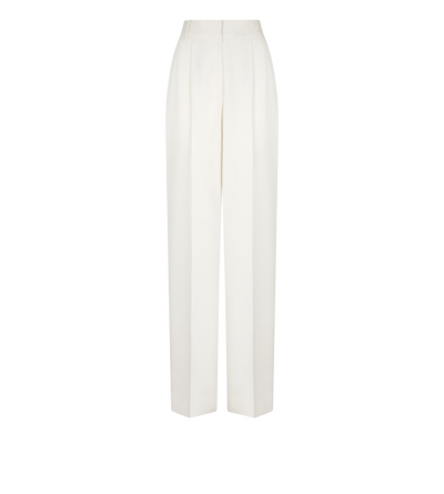 TOM FORD SILK OFF WHITE HEAVY SILK TWILL HIGH-WAIST TAILORED WIDE LEG PLEATED STRAIGHT PANTS