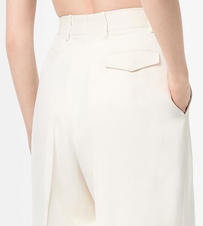TOM FORD SILK OFF WHITE HEAVY SILK TWILL HIGH-WAIST TAILORED WIDE LEG PLEATED STRAIGHT PANTS