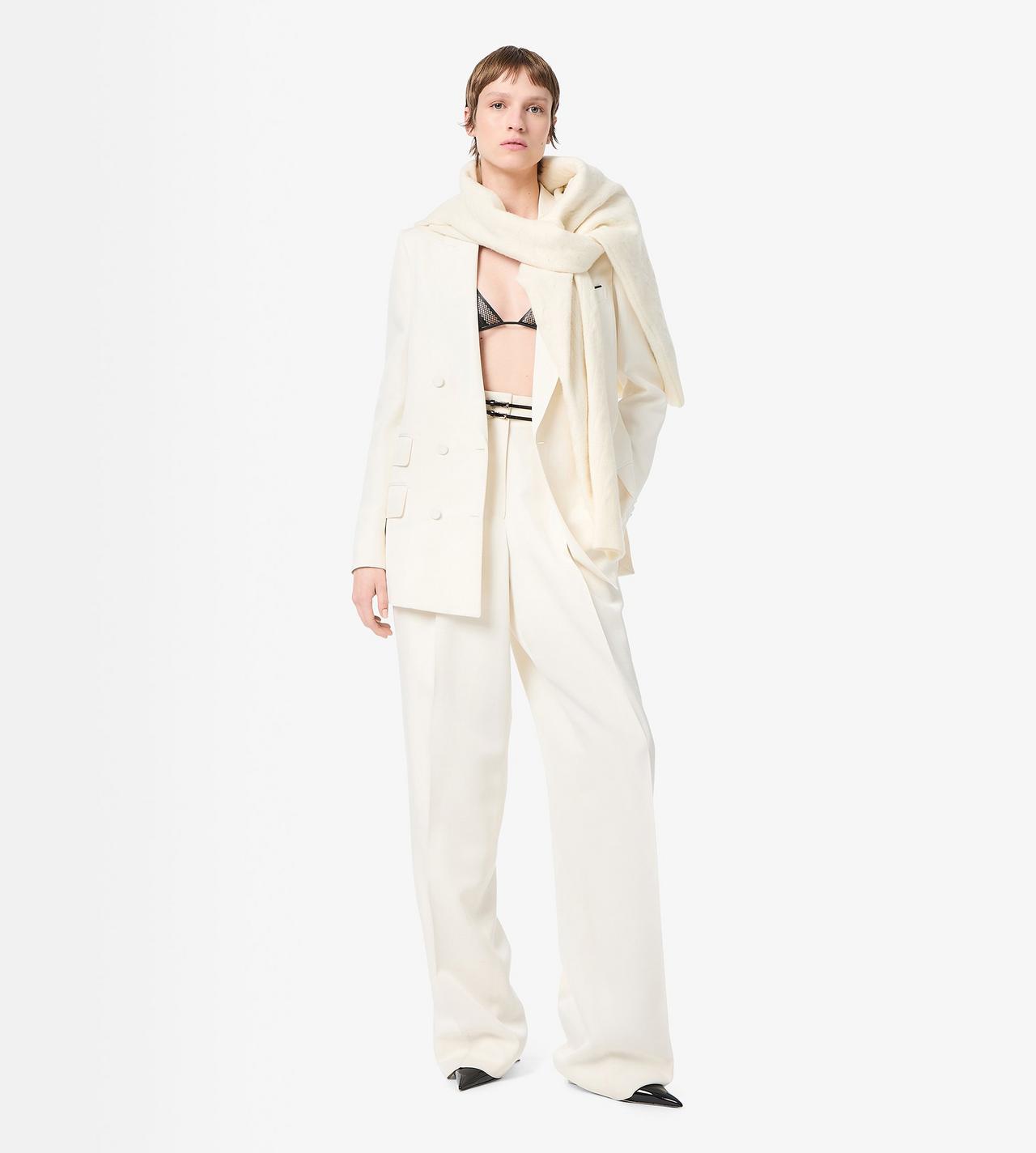 TOM FORD SILK OFF WHITE HEAVY SILK TWILL HIGH-WAIST TAILORED WIDE LEG PLEATED STRAIGHT PANTS