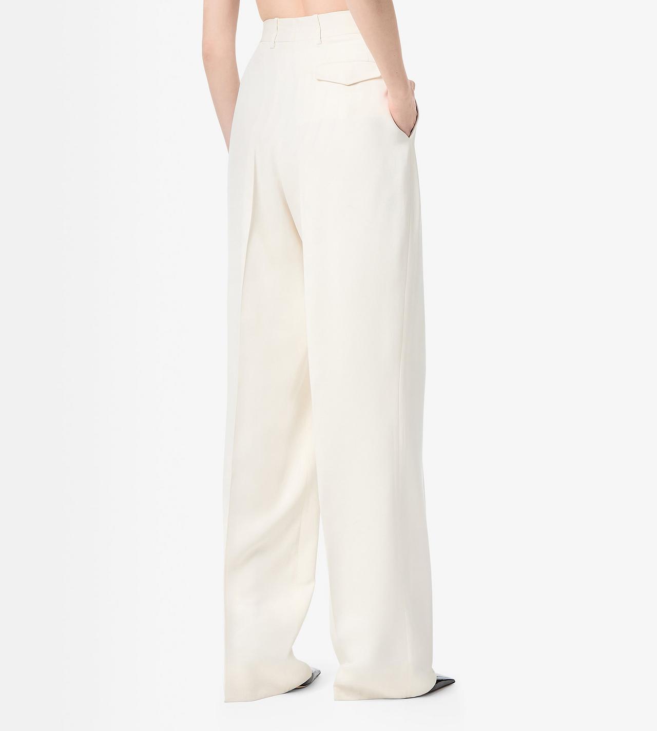 TOM FORD SILK OFF WHITE HEAVY SILK TWILL HIGH-WAIST TAILORED WIDE LEG PLEATED STRAIGHT PANTS