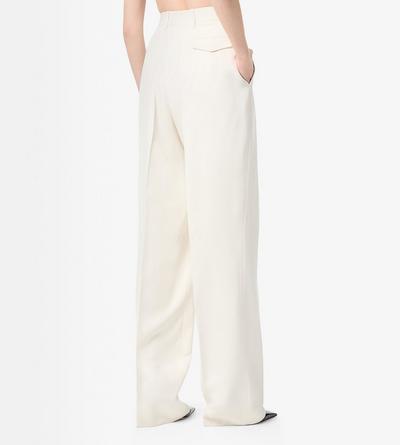 TOM FORD SILK OFF WHITE HEAVY SILK TWILL HIGH-WAIST TAILORED WIDE LEG PLEATED STRAIGHT PANTS