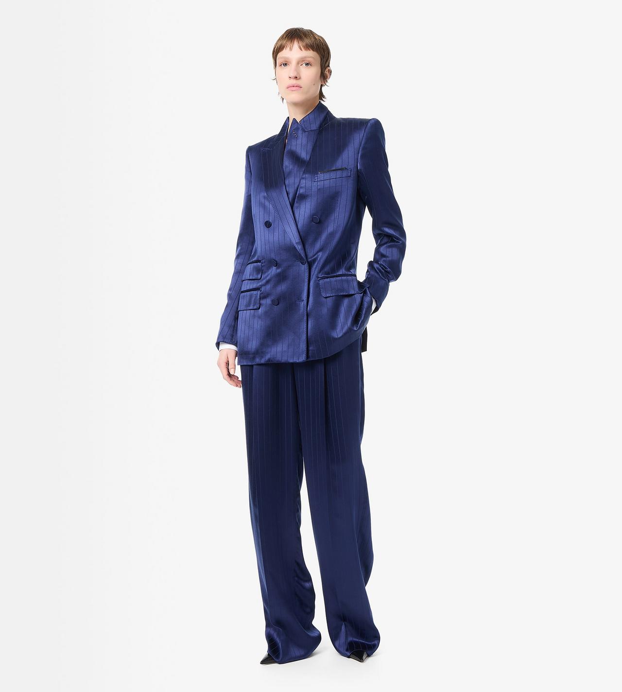 STRIPED HIGH-WAIST TAILORED WIDE LEG PLEATED STRAIGHT PANTS image number 2