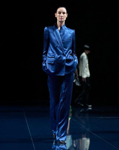 STRIPED HIGH-WAIST TAILORED WIDE LEG PLEATED STRAIGHT PANTS image number 4