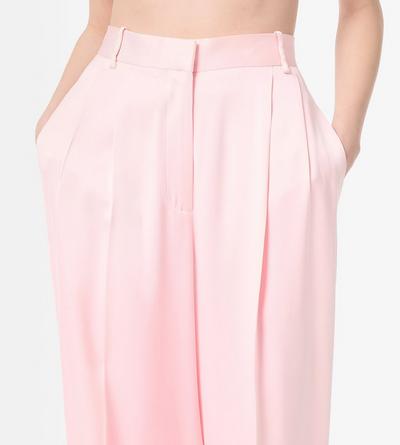 TOM FORD SILK CANDY PINK DOUBLE SILK SATIN HIGH-WAIST TAILORED WIDE LEG PLEATED STRAIGHT PANTS