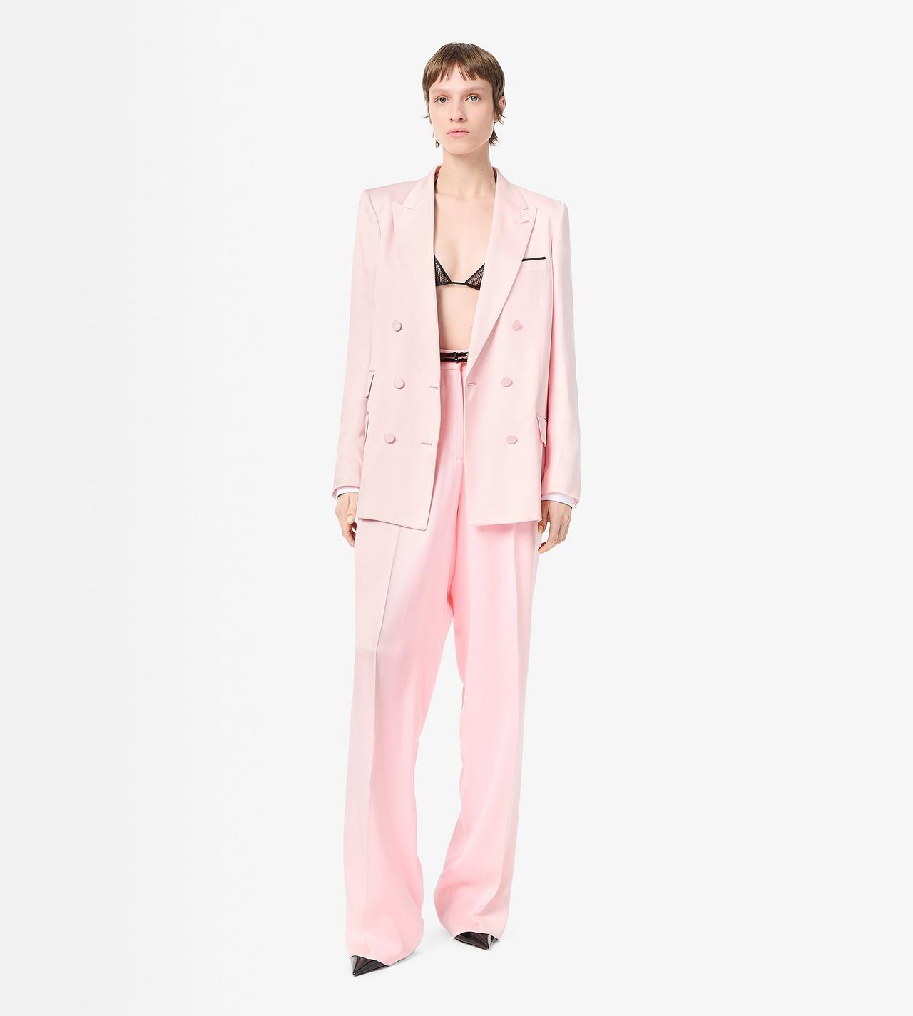TOM FORD SILK CANDY PINK DOUBLE SILK SATIN HIGH-WAIST TAILORED WIDE LEG PLEATED STRAIGHT PANTS