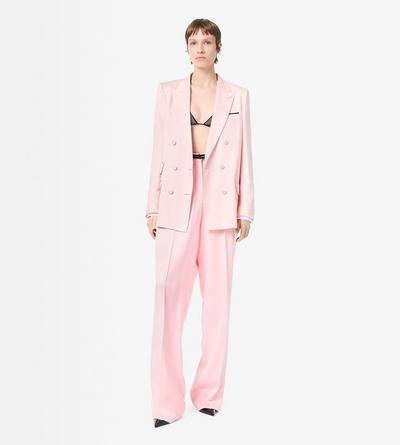 TOM FORD SILK CANDY PINK DOUBLE SILK SATIN HIGH-WAIST TAILORED WIDE LEG PLEATED STRAIGHT PANTS