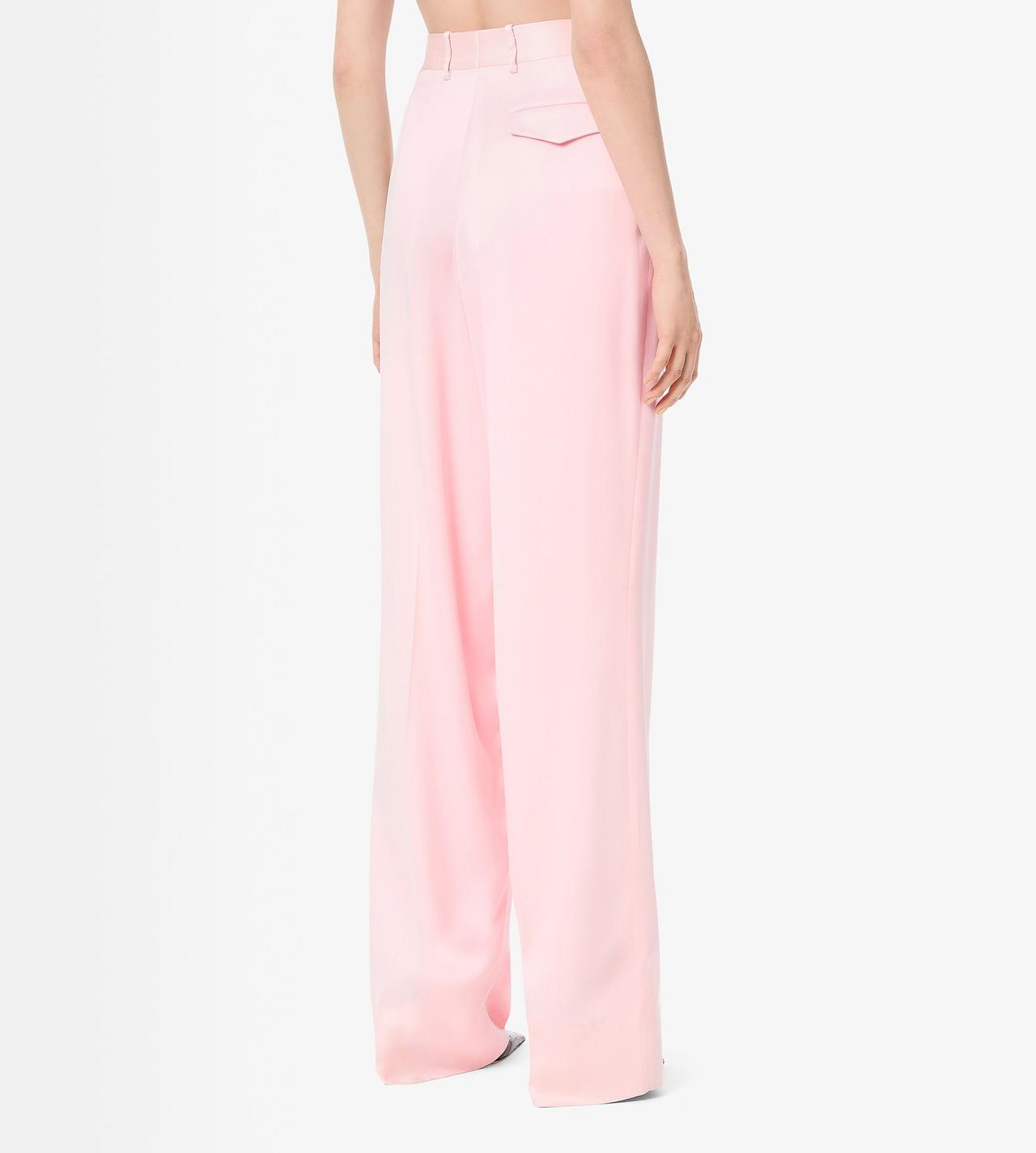TOM FORD SILK CANDY PINK DOUBLE SILK SATIN HIGH-WAIST TAILORED WIDE LEG PLEATED STRAIGHT PANTS