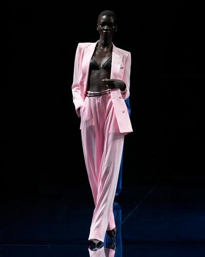 TOM FORD SILK CANDY PINK DOUBLE SILK SATIN HIGH-WAIST TAILORED WIDE LEG PLEATED STRAIGHT PANTS