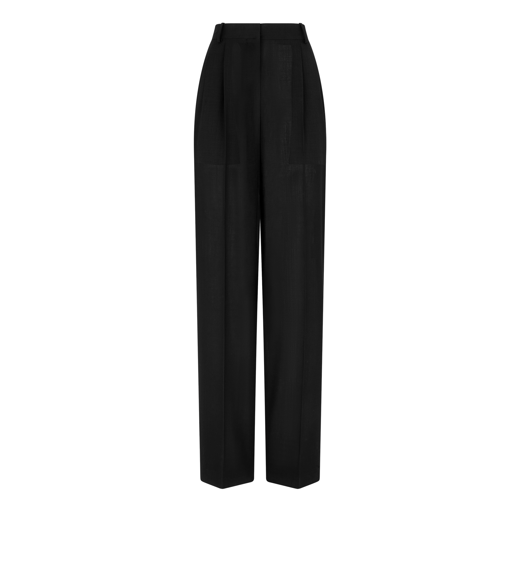 WOOL HIGH-WAIST TAILORED WIDE LEG PLEATED STRAIGHT PANTS