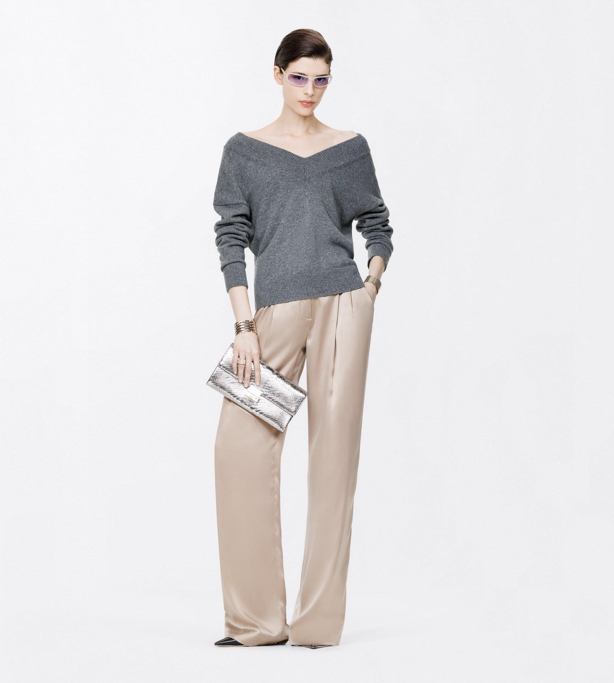 PEACH-FEEL SILK SATIN DOUBLE PLEAT PANTS