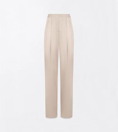TOM FORD SILK DESERT TAUPE PEACH-FEEL SILK SATIN DOUBLE PLEAT PANTS