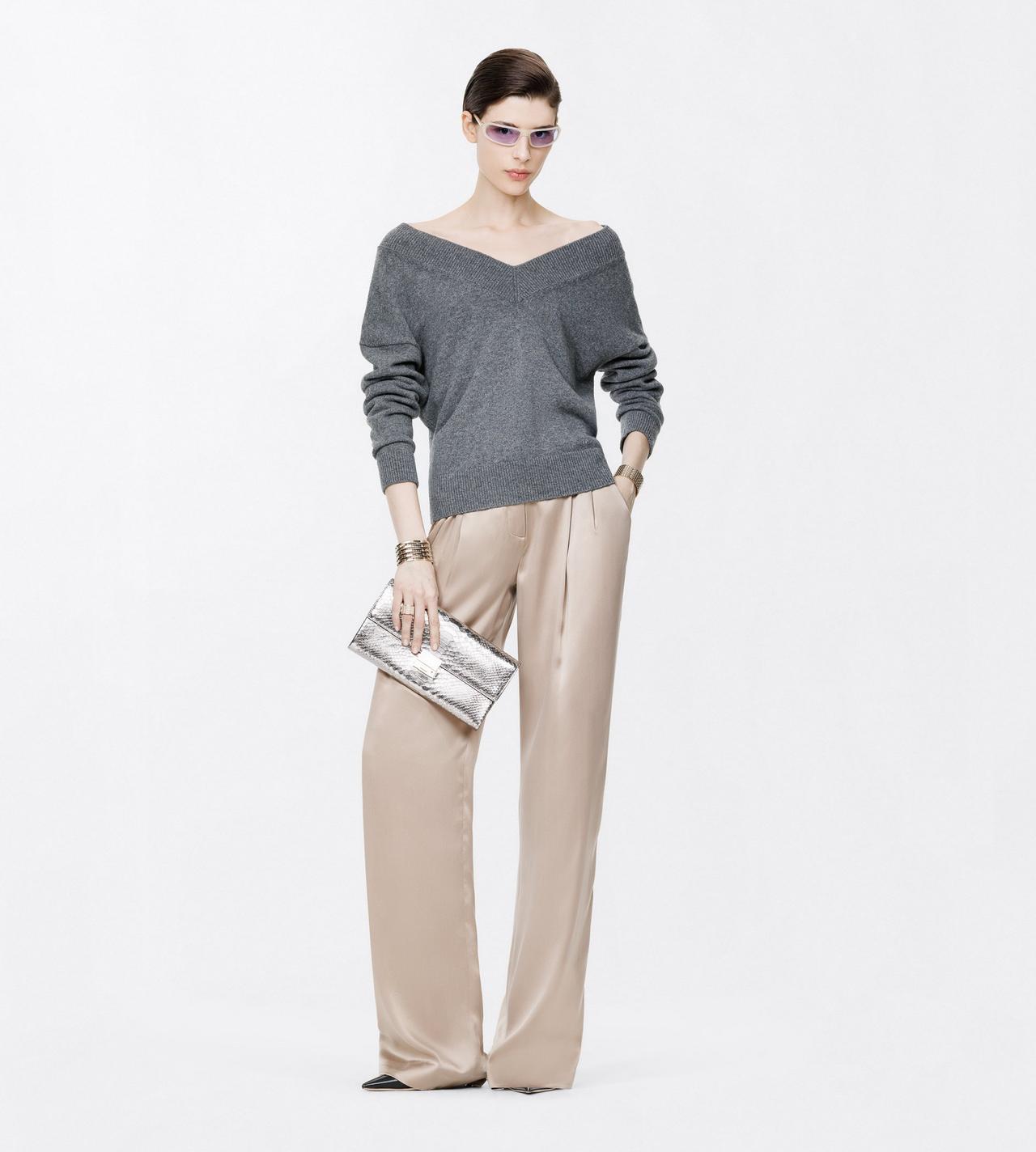 TOM FORD SILK DESERT TAUPE PEACH-FEEL SILK SATIN DOUBLE PLEAT PANTS