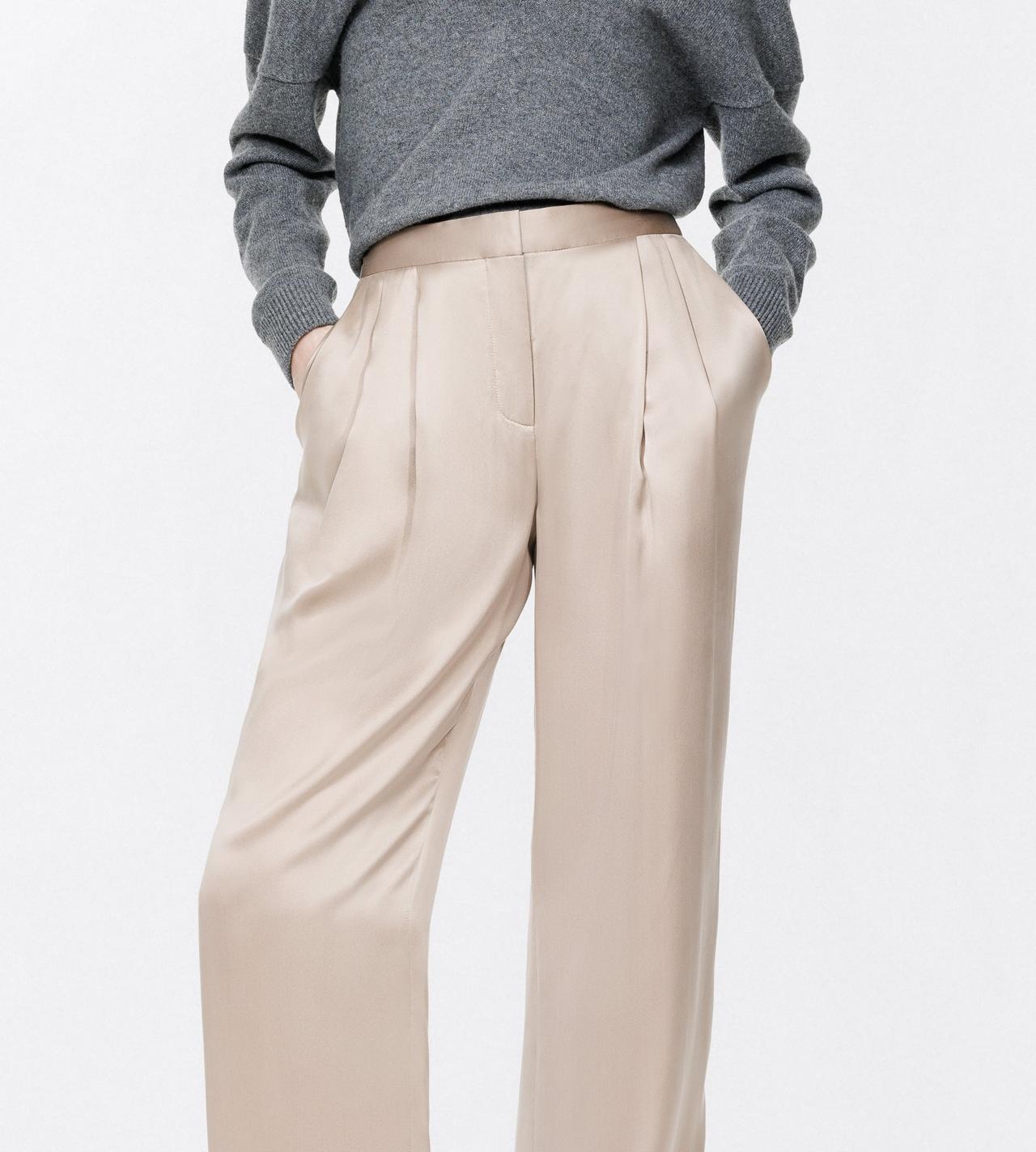 TOM FORD SILK DESERT TAUPE PEACH-FEEL SILK SATIN DOUBLE PLEAT PANTS