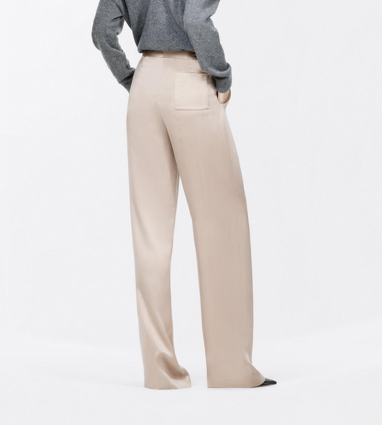 TOM FORD SILK DESERT TAUPE PEACH-FEEL SILK SATIN DOUBLE PLEAT PANTS