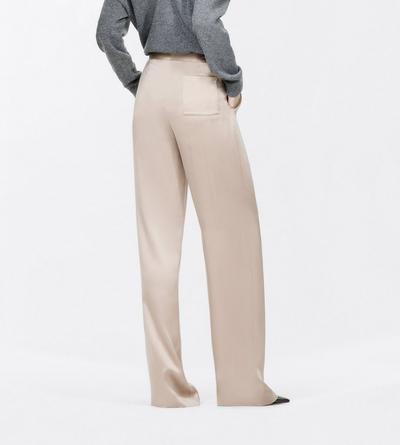 TOM FORD SILK DESERT TAUPE PEACH-FEEL SILK SATIN DOUBLE PLEAT PANTS