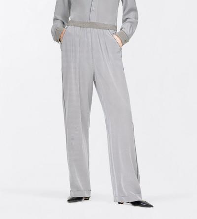 TOM FORD SILK OFF WHITE + BLACK PRINTED NET CREPE DE CHINE PJ PANTS TONAL TF EMBROIDERED LOGO