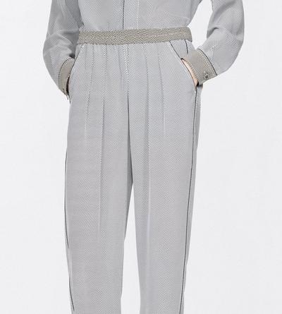 TOM FORD SILK OFF WHITE + BLACK PRINTED NET CREPE DE CHINE PJ PANTS TONAL TF EMBROIDERED LOGO