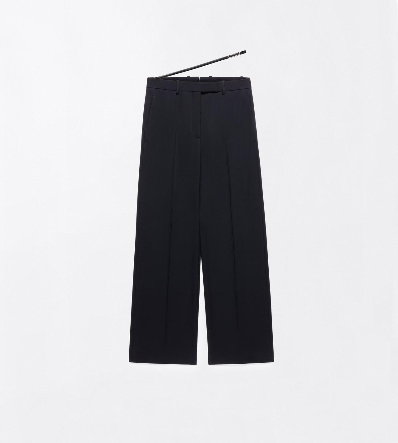 TOM FORD WOOL BLACK SHARP GRAIN DE POUDRE SLANTED TAILORED WIDE PANTS WITH BELT DETAIL