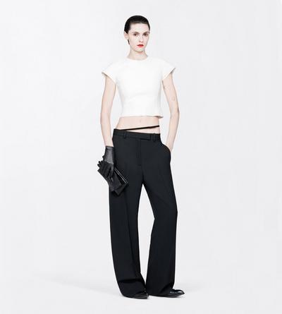 TOM FORD WOOL BLACK SHARP GRAIN DE POUDRE SLANTED TAILORED WIDE PANTS WITH BELT DETAIL