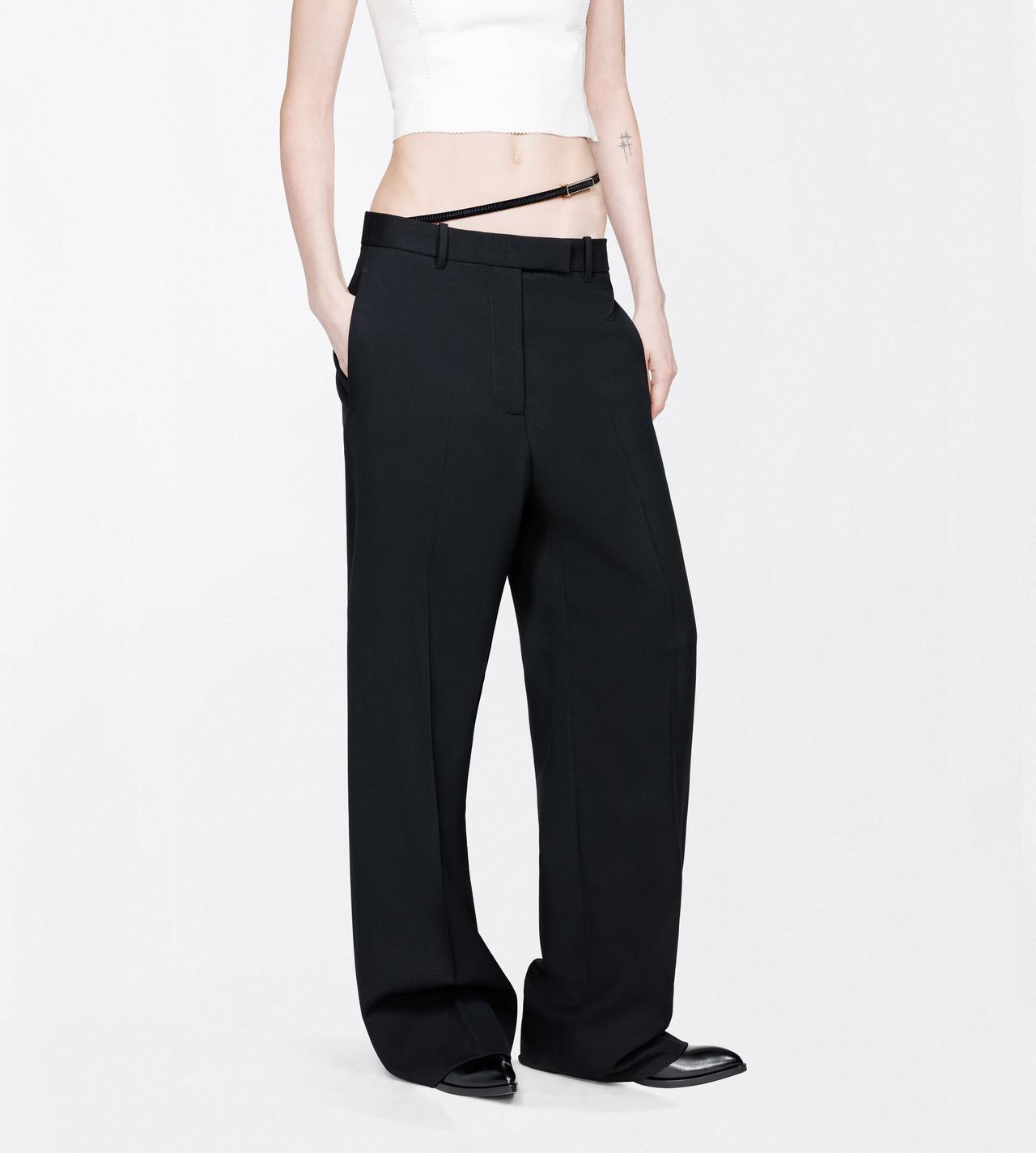 TOM FORD WOOL BLACK SHARP GRAIN DE POUDRE SLANTED TAILORED WIDE PANTS WITH BELT DETAIL