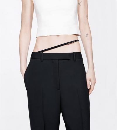 TOM FORD WOOL BLACK SHARP GRAIN DE POUDRE SLANTED TAILORED WIDE PANTS WITH BELT DETAIL