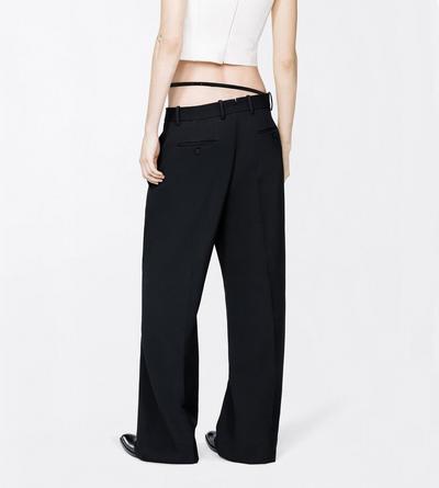 TOM FORD WOOL BLACK SHARP GRAIN DE POUDRE SLANTED TAILORED WIDE PANTS WITH BELT DETAIL
