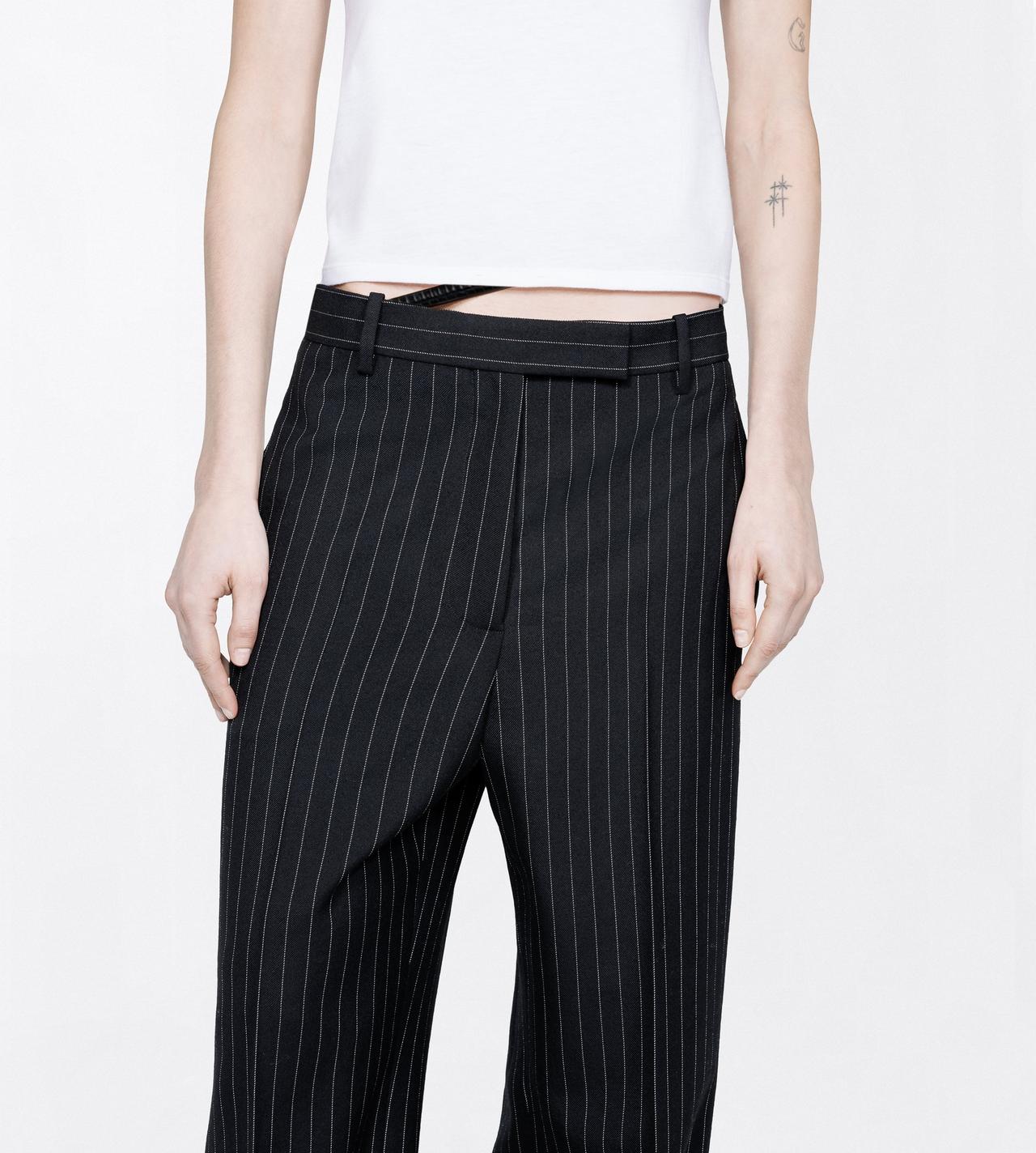 TOM FORD  BLACK CHALK STRIPE VIRGIN WOOL SLANTED TAILORED WIDE PANTS WITH BELT DETAIL