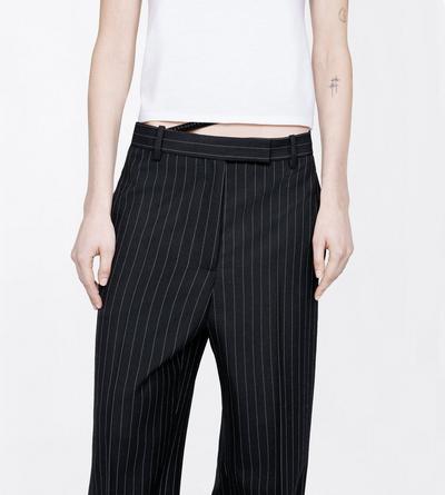 TOM FORD  BLACK CHALK STRIPE VIRGIN WOOL SLANTED TAILORED WIDE PANTS WITH BELT DETAIL