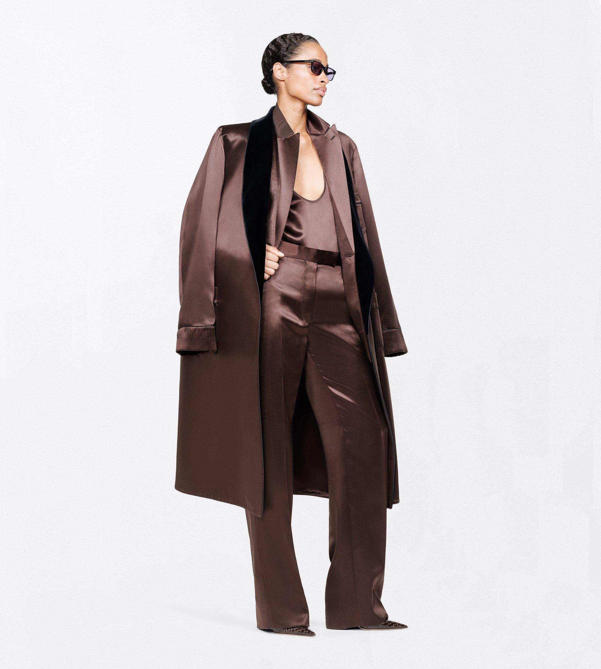 SILK SATIN MEDIUM-LOW WAIST WIDE LEG TAILORED PANTS