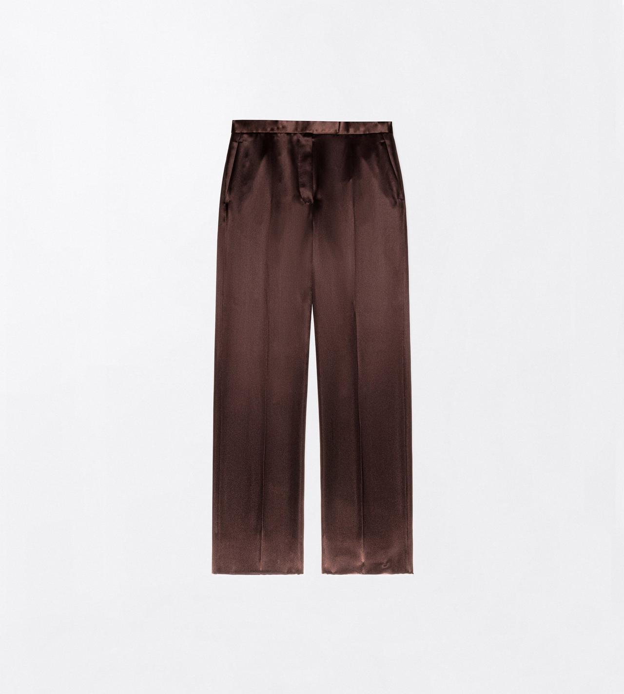 TOM FORD SILK CHOCOLATE SILK SATIN MEDIUM-LOW WAIST WIDE LEG TAILORED PANTS