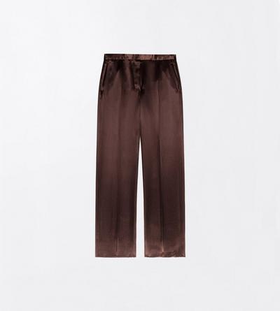 TOM FORD SILK CHOCOLATE SILK SATIN MEDIUM-LOW WAIST WIDE LEG TAILORED PANTS